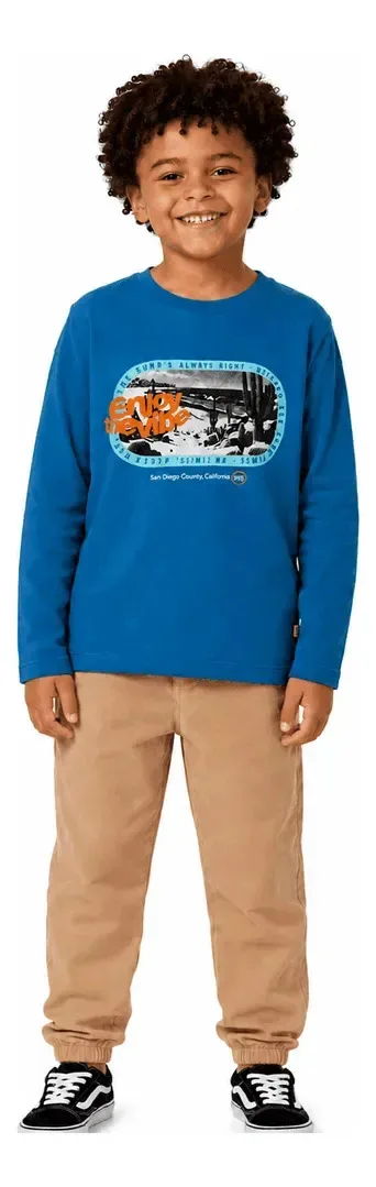 Conjunto Infantil Menino Cacto Alphabeto Azul E Café-leite Azul Forte E Cafe Com Leite
