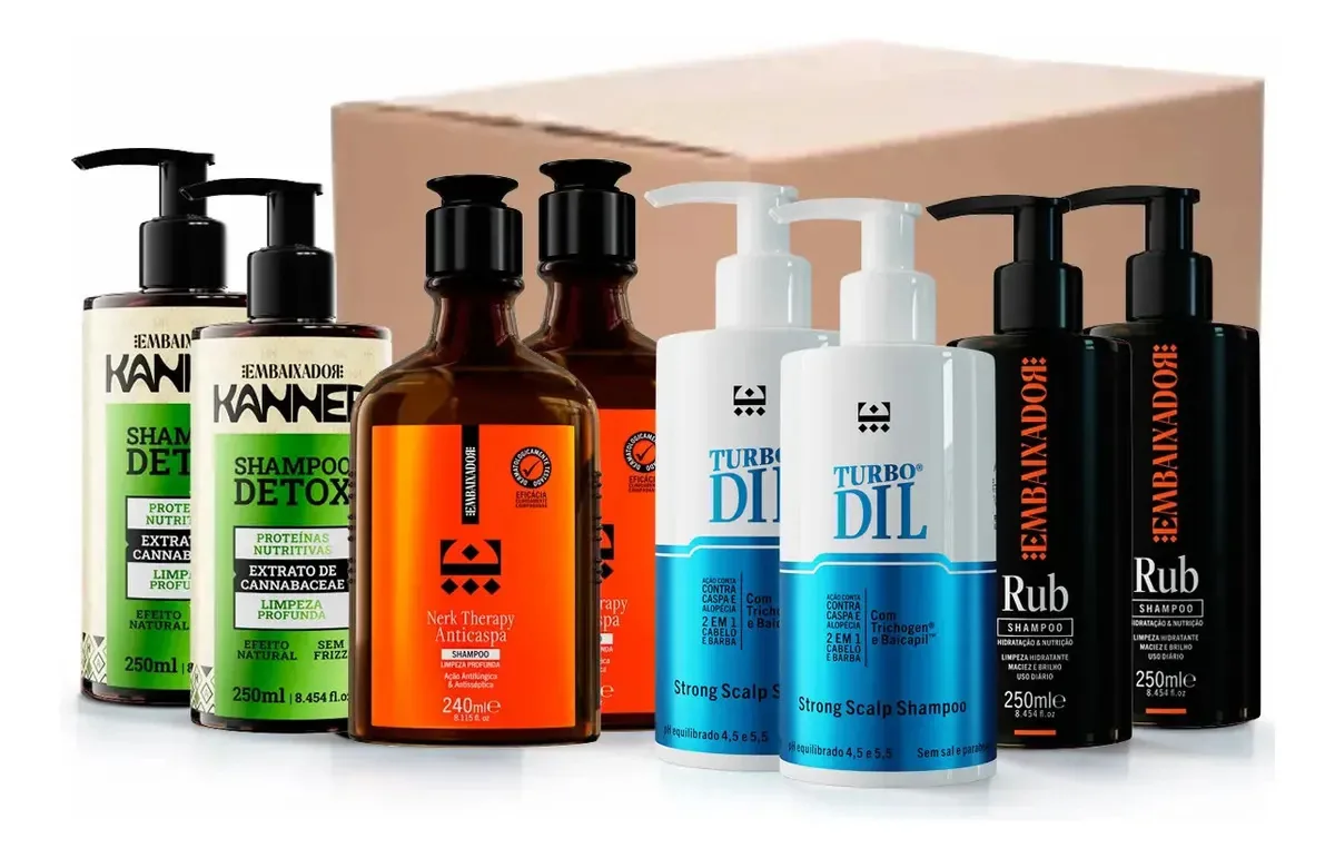 Kit 8 Shampoos 4 Linha Embaixador 250ml Atacado P/