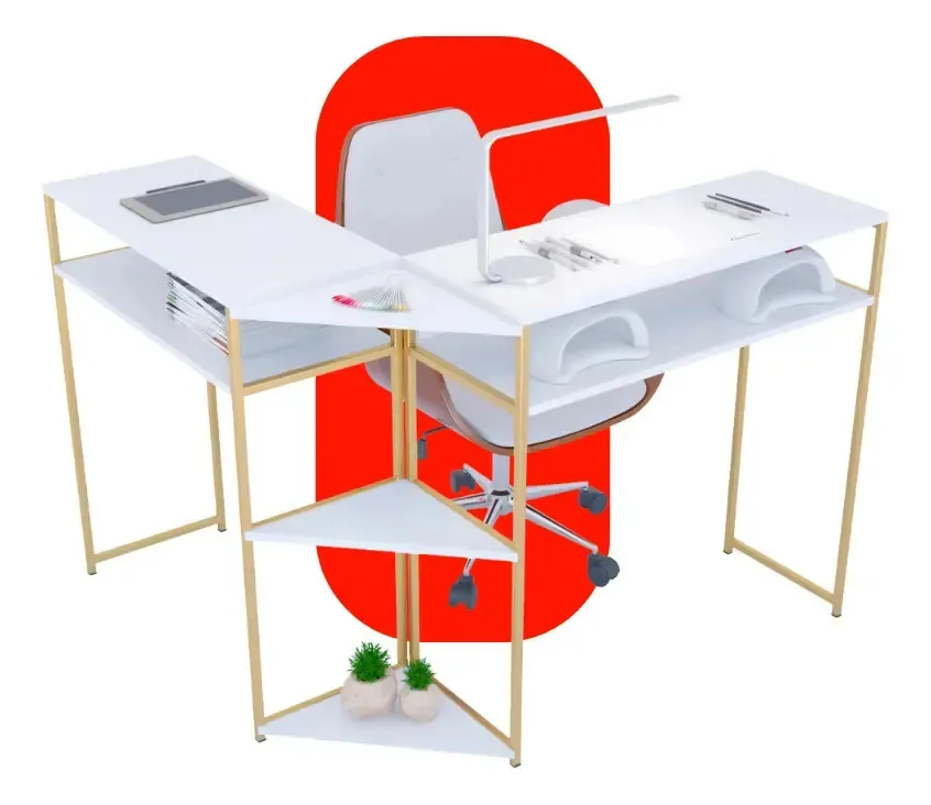 Mesa para manicure FR Móveis Expositor com nichos dourado