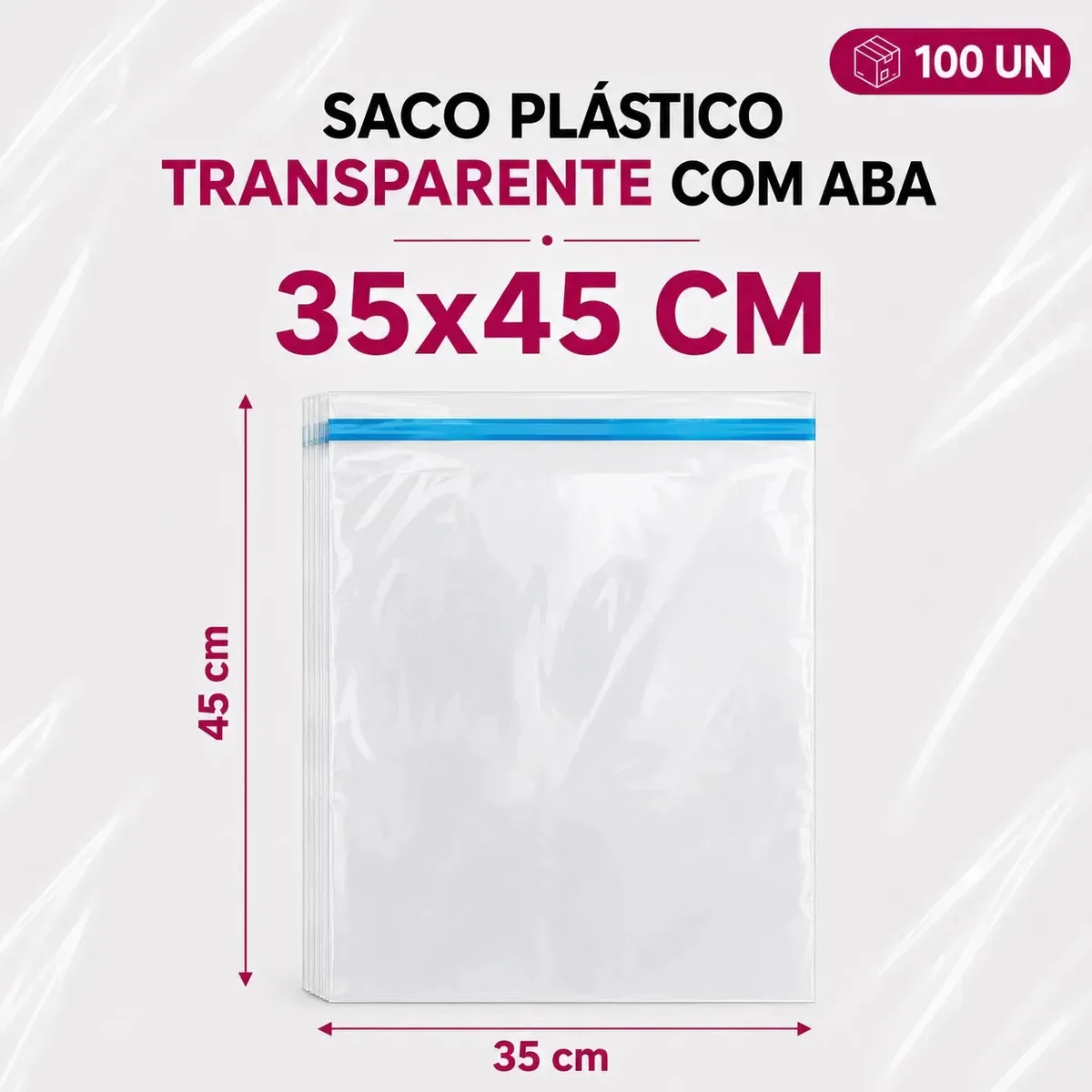 Saco Plástico Transparente Com Aba Adesiva 35x45cm 100 Unidades Embalagem Plástica Embalar Roupas Presentes Kits E E-commerce Loja Papelaria