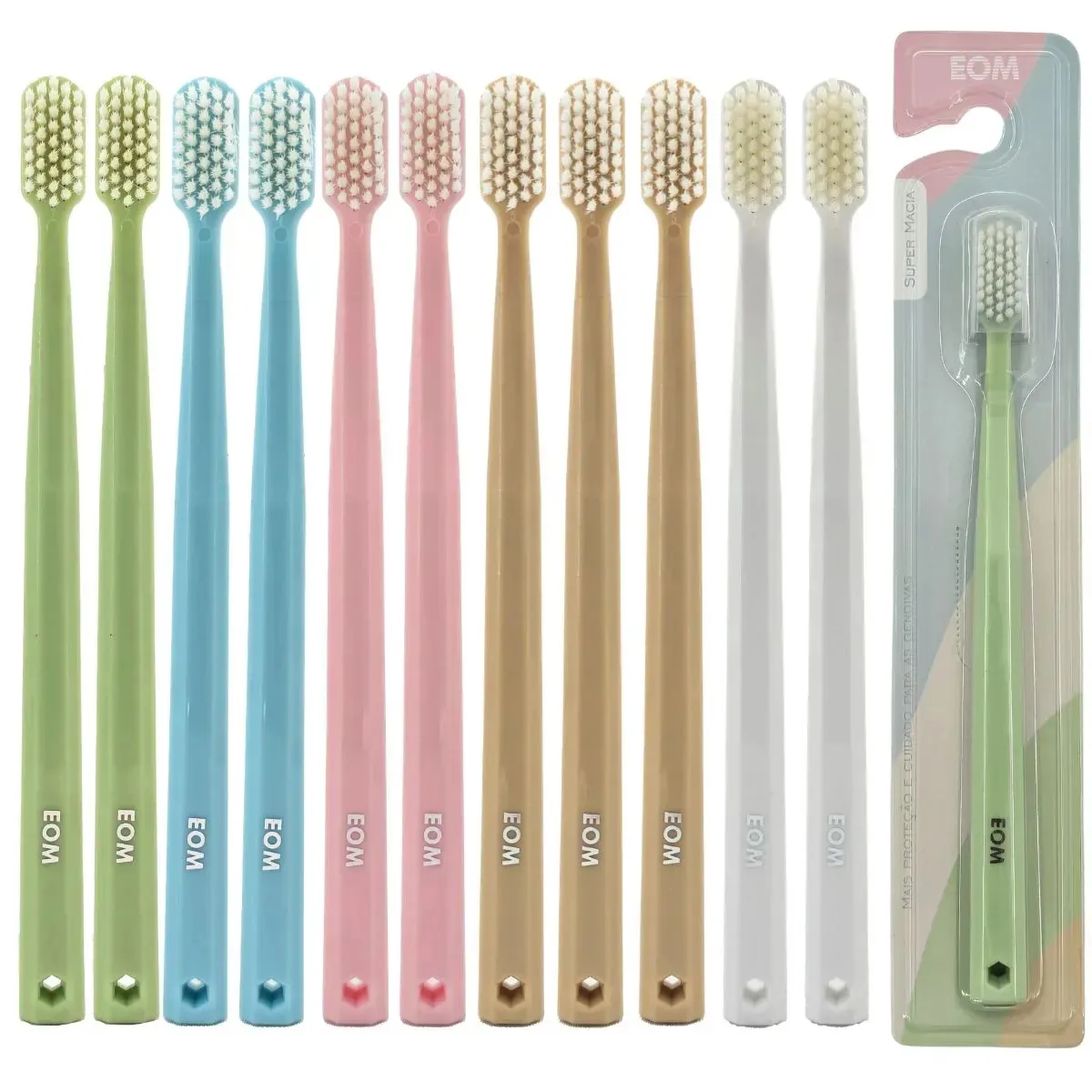 Kit 12 Escovas Dente Ultra Macia Soft Capa Pasteis EOM Care