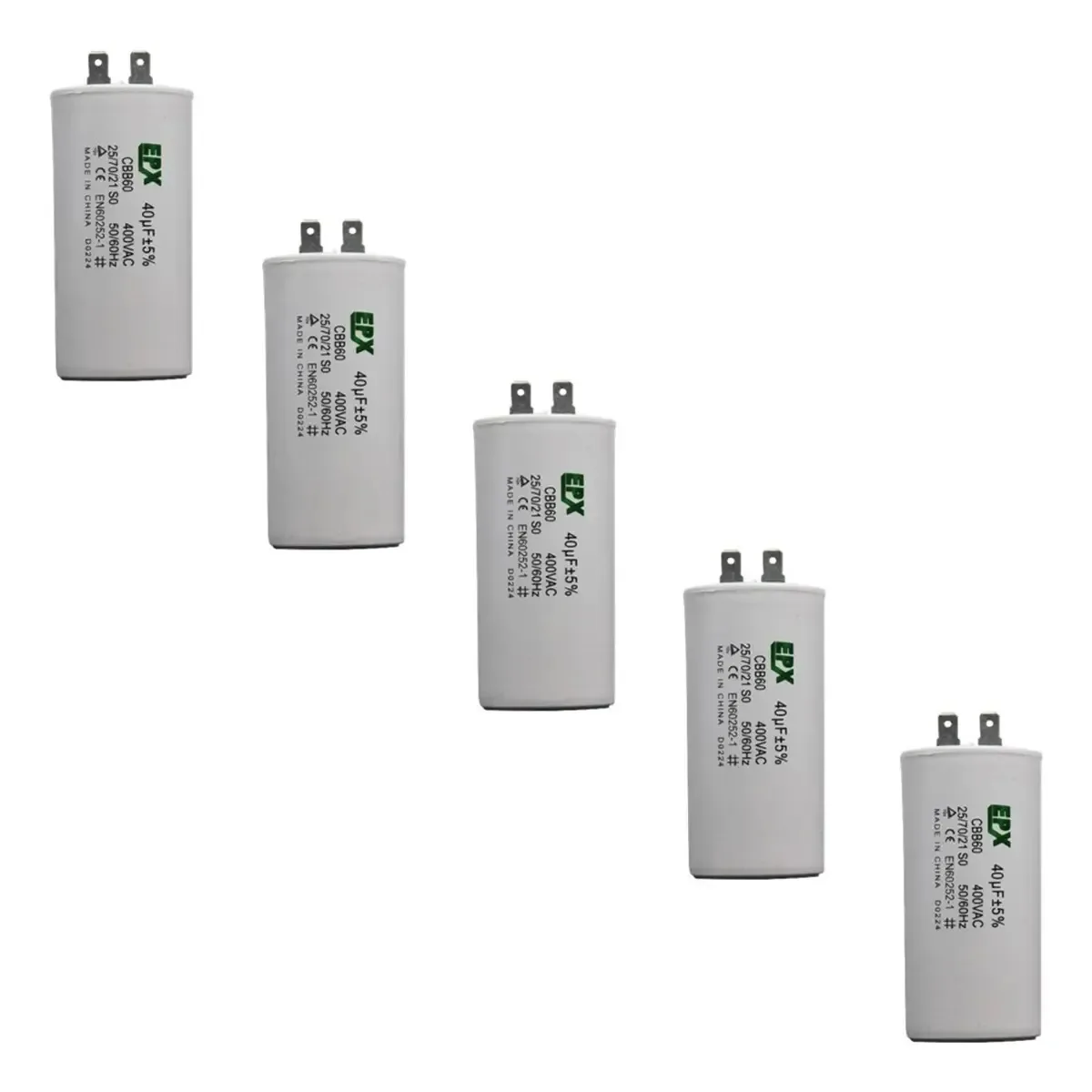 Kit 5 Capacitores Permanentes 40uf 400v Terminal Cbb60