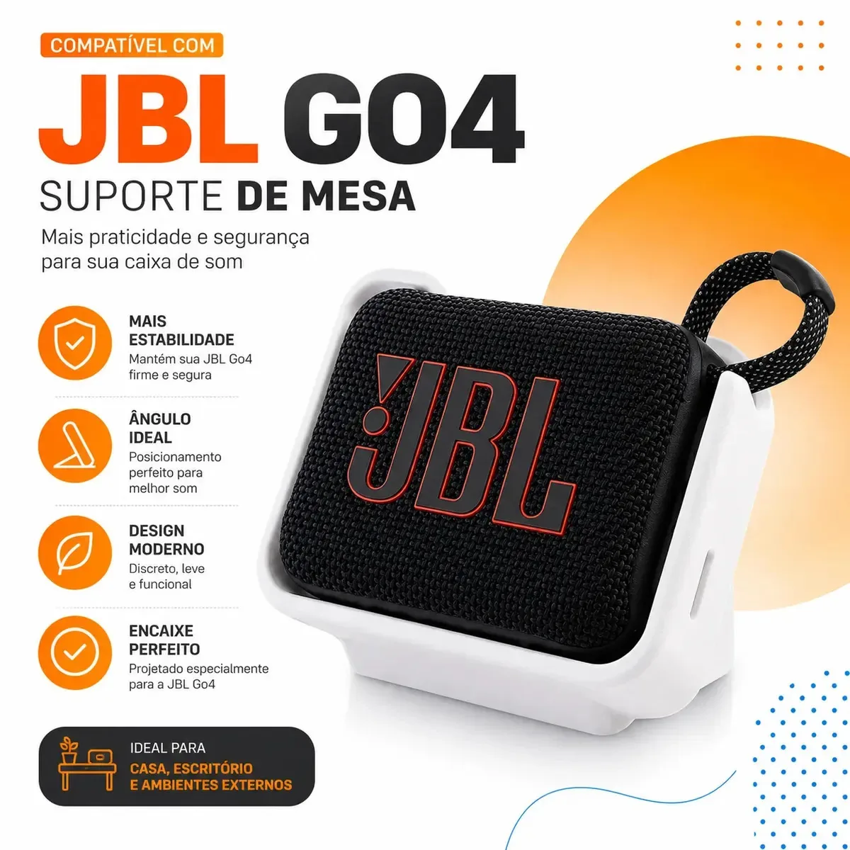 Suporte De Mesa Compatível Caixa De Som Jbl Go4 Branco