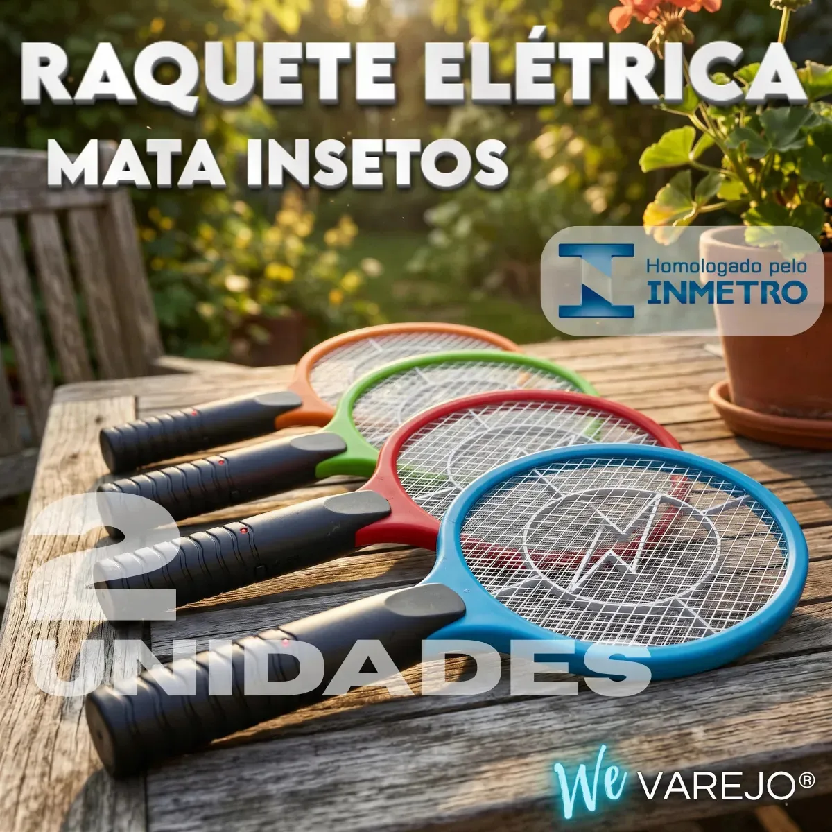 Kit 2 Raquete Elétrica Mata Mosca We Varejo Elimina Mosquitos E Insetos Recarregável Bateria Bivolt 110v 220v 3 Telas Proteção Contra Choque