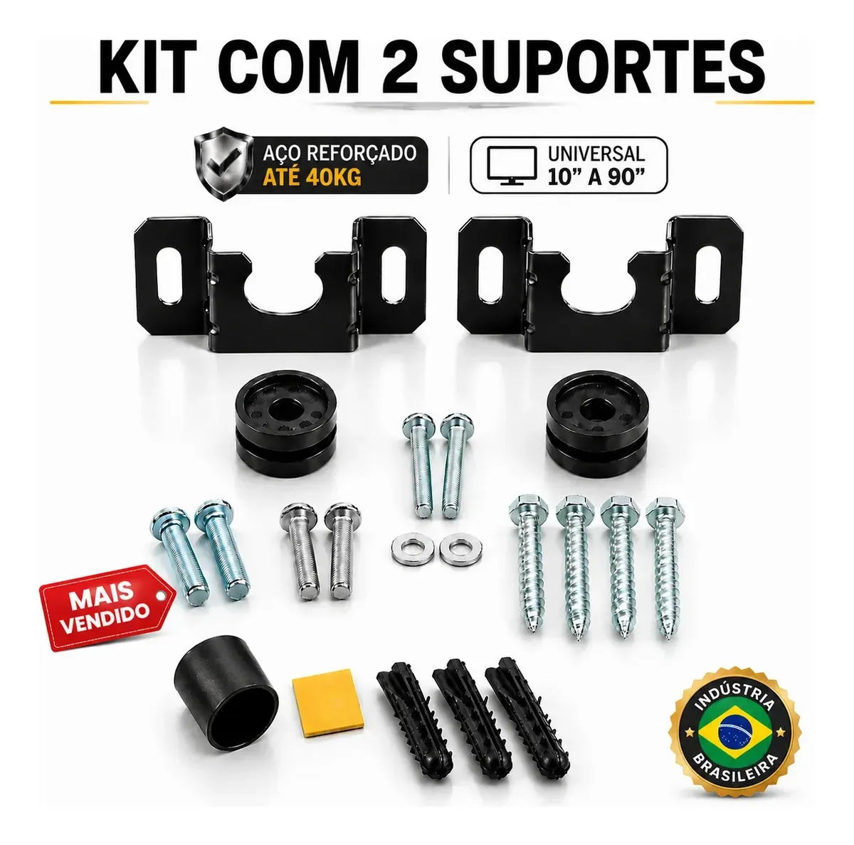Kit 2 Suportes Fixos Universais de Parede para TV de 10" a 90" e 40kg