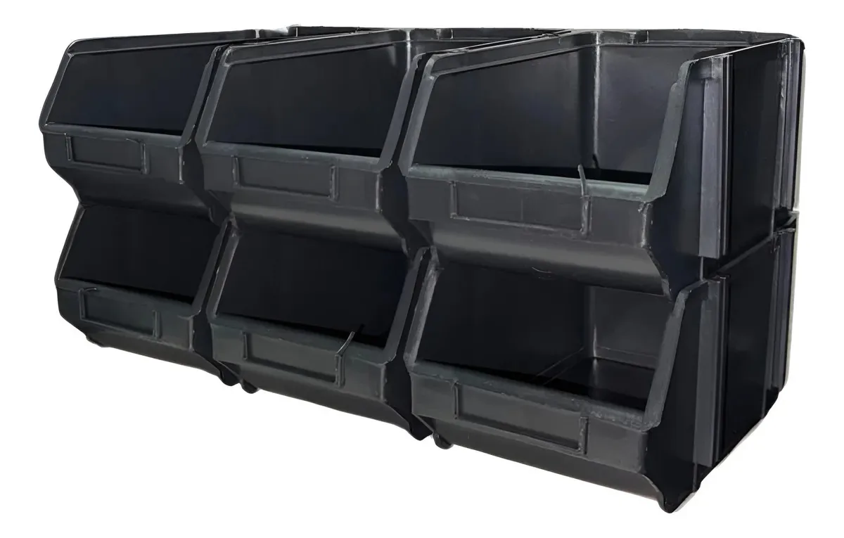 Kit 6 Caixa Gaveteiro Bin N7 Cesto Organizador Ferramentas Preto