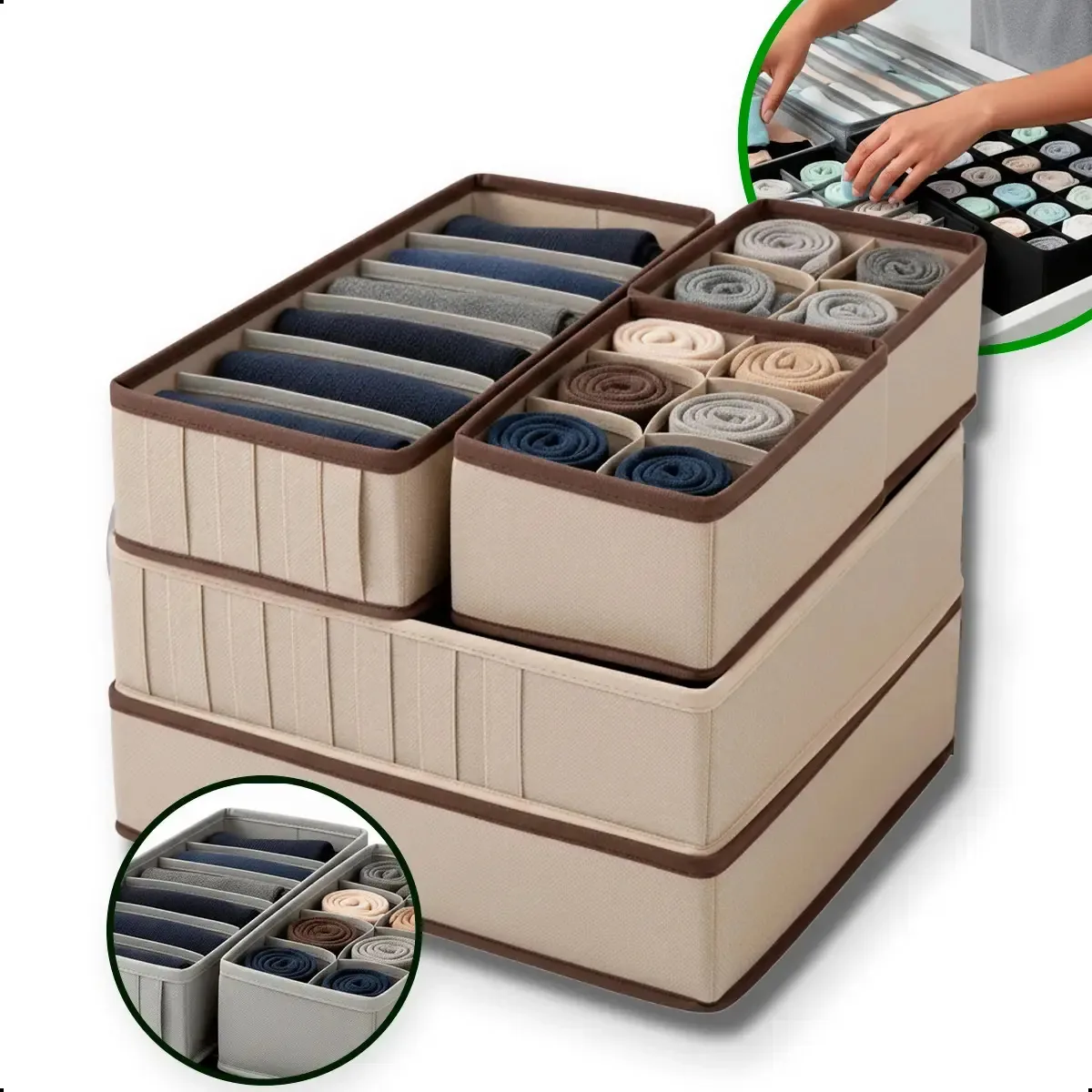 Kit 4 Organizadores Dobrável Divisória Colmeia Gaveta Roupa Cor Bege