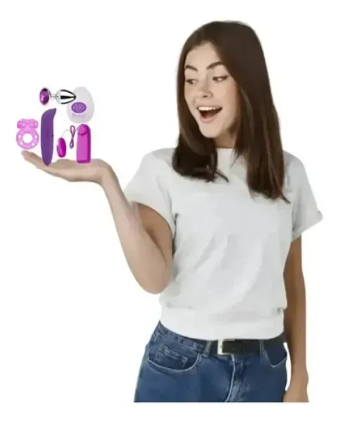 Kit Massageador com 5 Peças para Mulheres em Silicone Rosa-chiclete