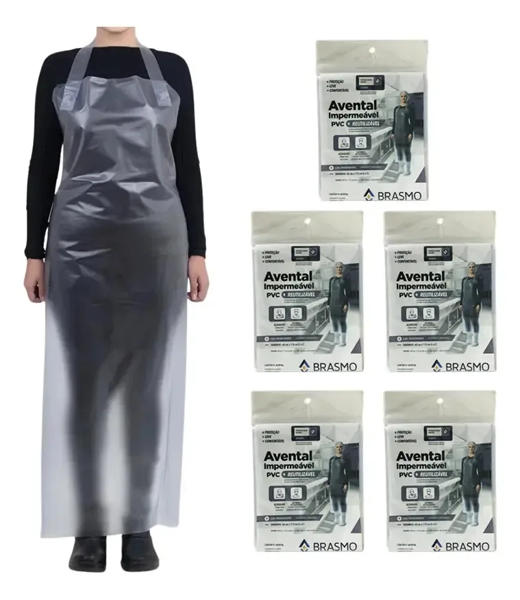 Kit Com 5 Aventais de PVC Transparente Brasmo Para Proteção