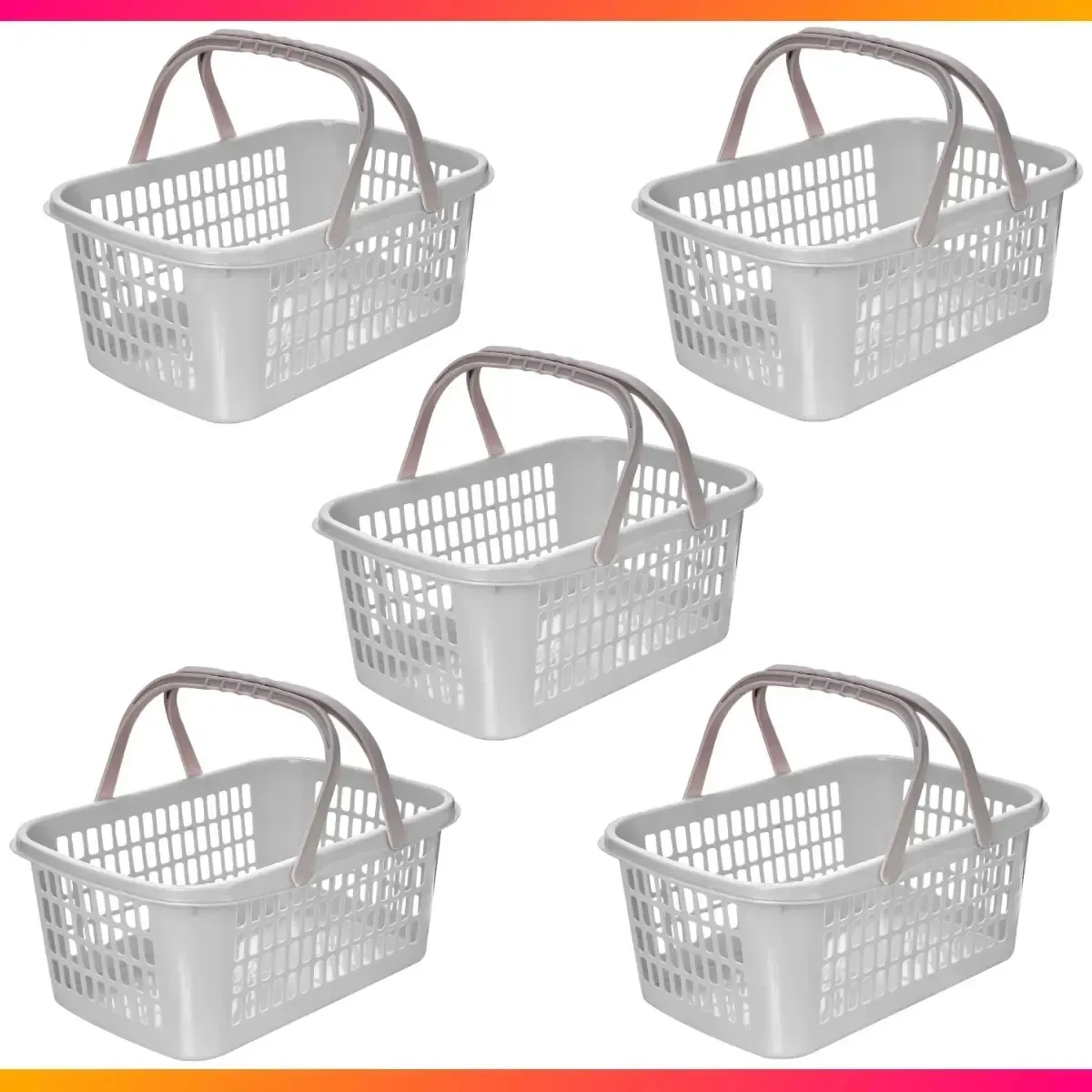 Kit com 5 Cestas Plásticas de 9 Litros, Brancas, da Usual Utilidades