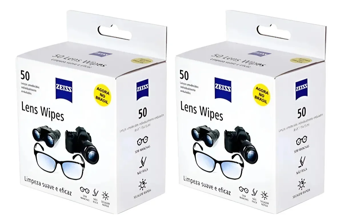 Kit de Lenços Umedecidos Zeiss para Limpeza de Lentes e Telas, 50 Unidades