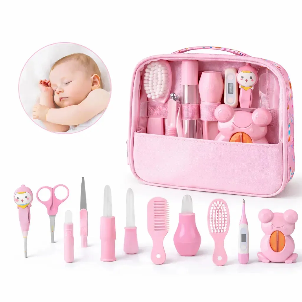 Kit Higiene Cuidados Saúde Bebê Recém Nascido 13pc Rosa