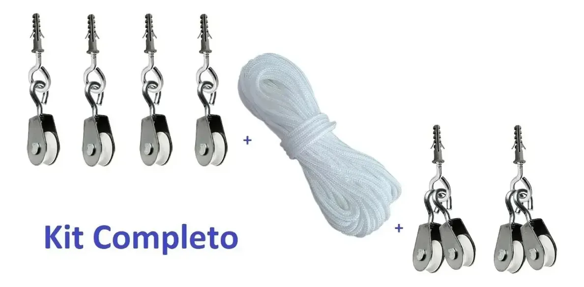 Kit Varal De Teto Corda 20m + Roldanas Carretilha Reposição Branco