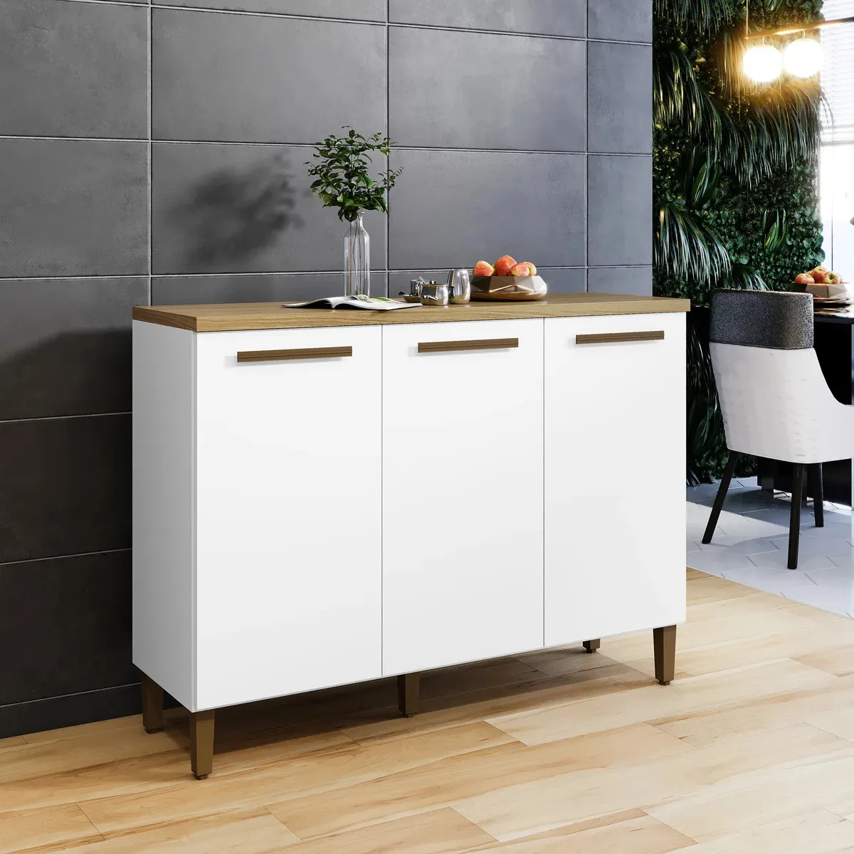 Armário Balcao 3 Portas Multiuso Casa Cozinha Serviço Móveis Branco