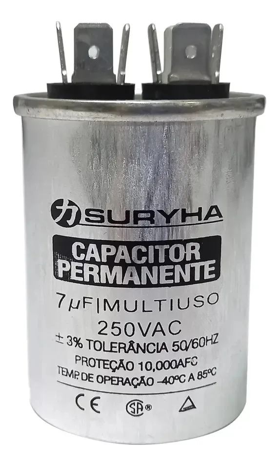 Capacitor Permanente de 7uF Invernia Peças para Ventiladores e Motores