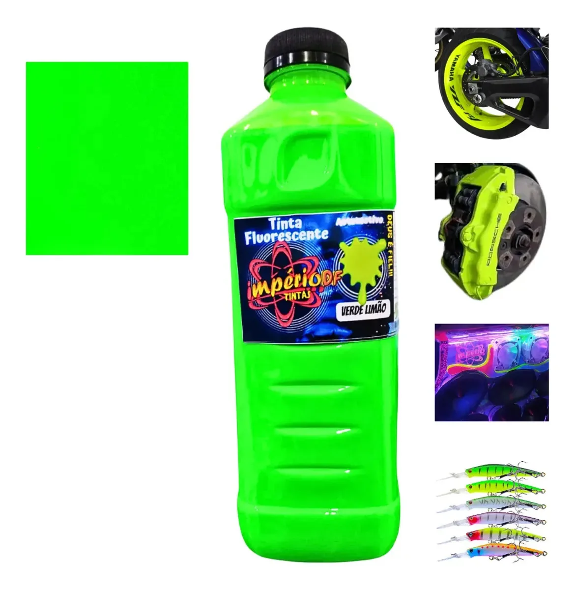Tinta Automotiva Fluorescente Poliéster 900ml - Aerografo Cor Verde-limão