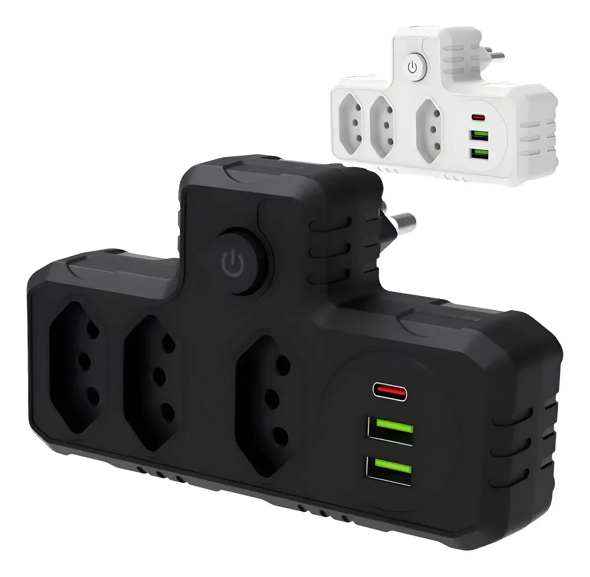 Extensão Tomada Filtro De Linha Régua De Parede Usb Tipo C Cor Preto 127/220v