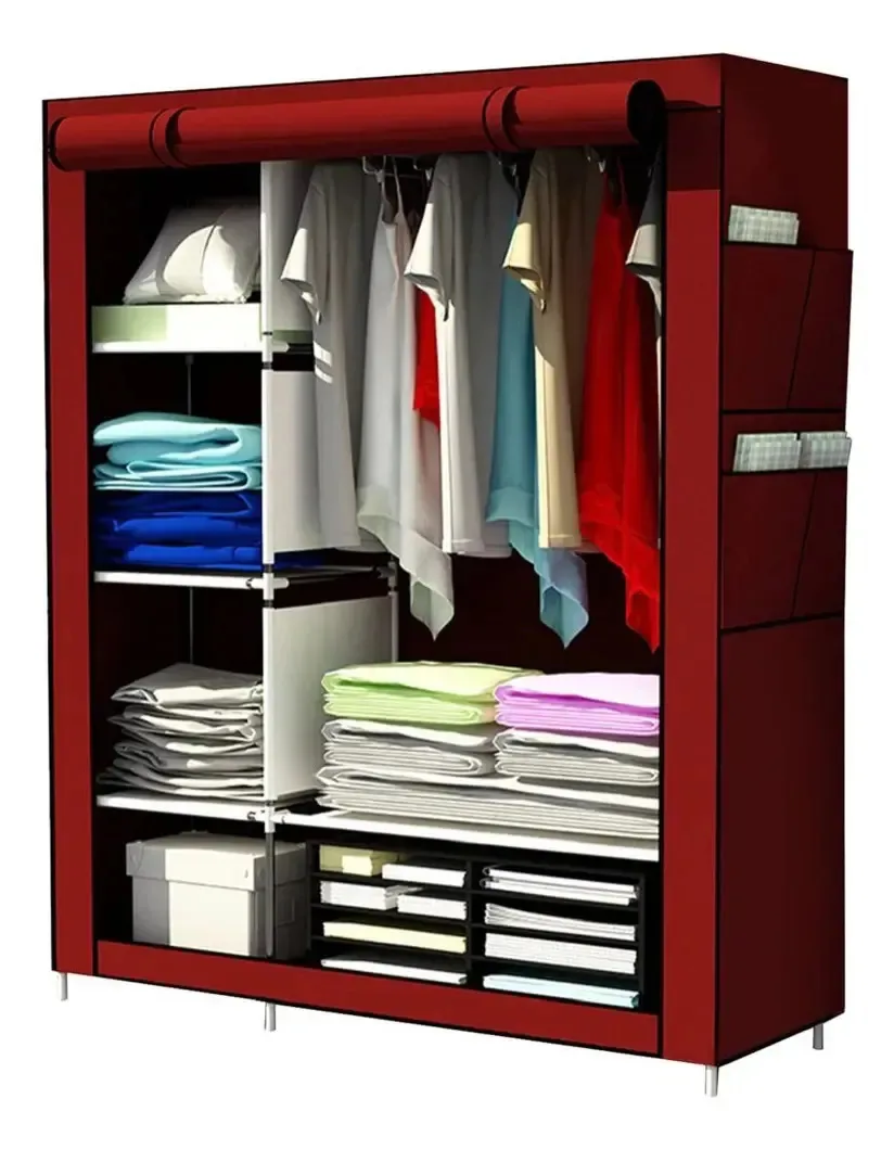 Guarda Roupa Organizador Dobrável Desmontavel Casal Grande Cor Vermelho