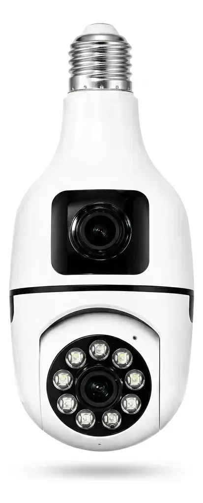 Câmera Segurança Wifi Lâmpada E27 Dupla Lente Visão Noturna Branco