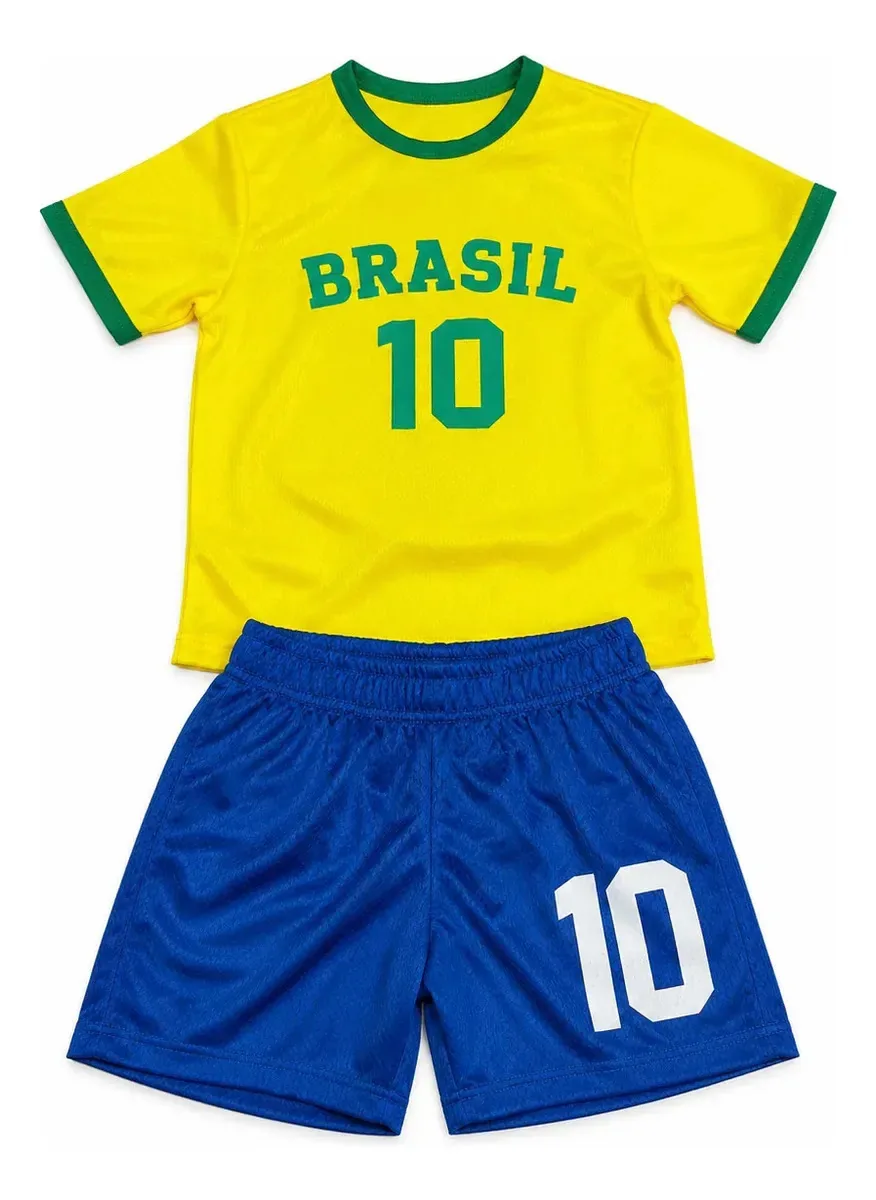 Conjunto Infantil Brasil Futebol Camisa Shorts Copa 2026 Amarelo 4 Anos