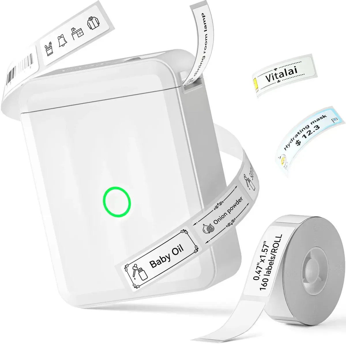Impressora De Etiquetas Bluetooth Portátil Térmica Sem Tinta Com 1 Rolo Para Organizar Casa Cozinha Loja Escola E Escritório