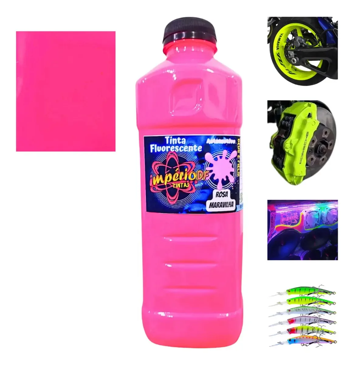 Tinta Automotiva Fluorescente Poliéster 900ml - Aerografo Cor Rosa Maravilha