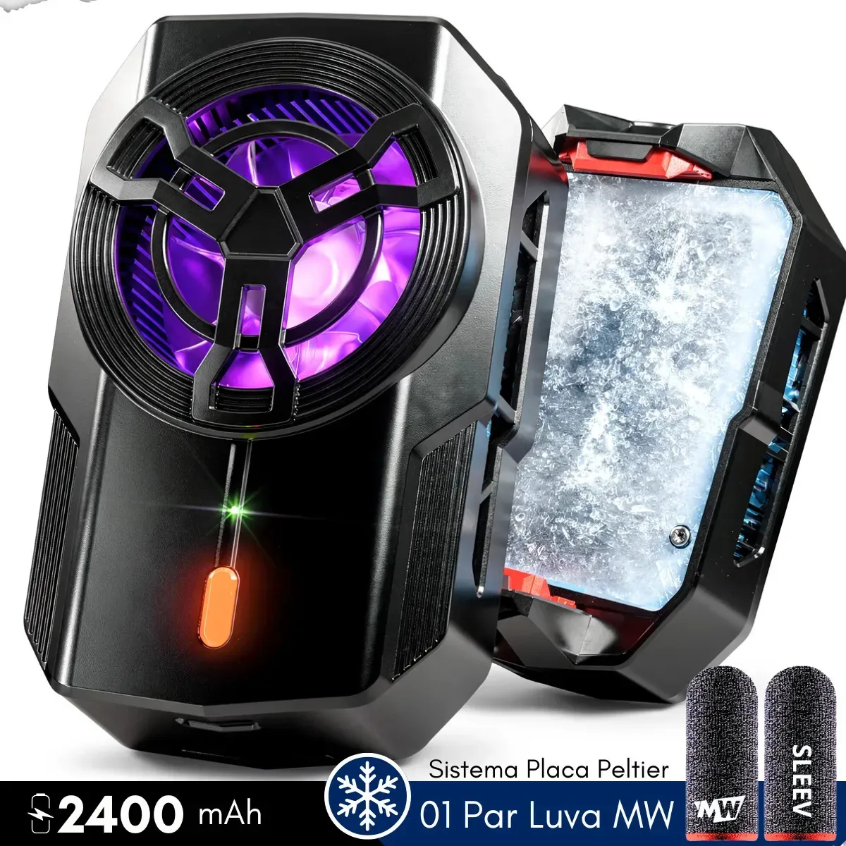 Cooler Celular Gamer Rgb Bateria recarregavel Placa Peltier Usb-c Resfriador Luvinha Dedo MW Megawolf Para Jogos Free Fire