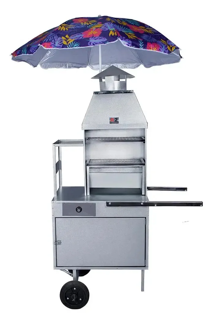 Carrinho De Churrasco R2 70cm Com Baú De Mantimentos E Caixa Branca