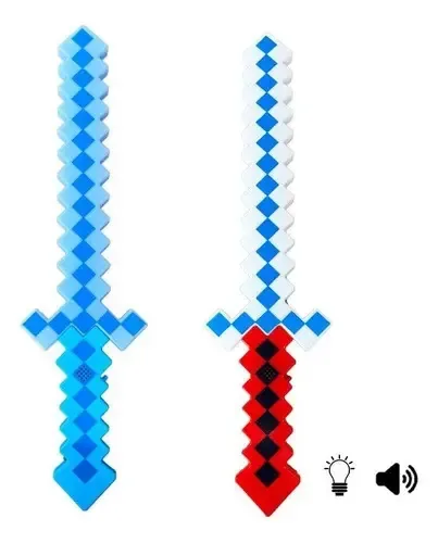 Espada Brinquedo Pixelada Minecraft Gamer Picareta Infantil Samurai Com Som E Aventura