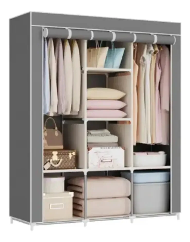 Guarda Roupa Dobrável Portátil Organizador Armário Grande Cor Cinza
