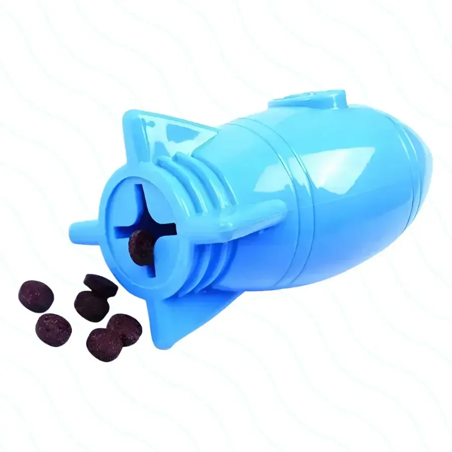 Brinquedo Interativo Recheável Foguete P/ Cães Ração Petisco Cor Azul