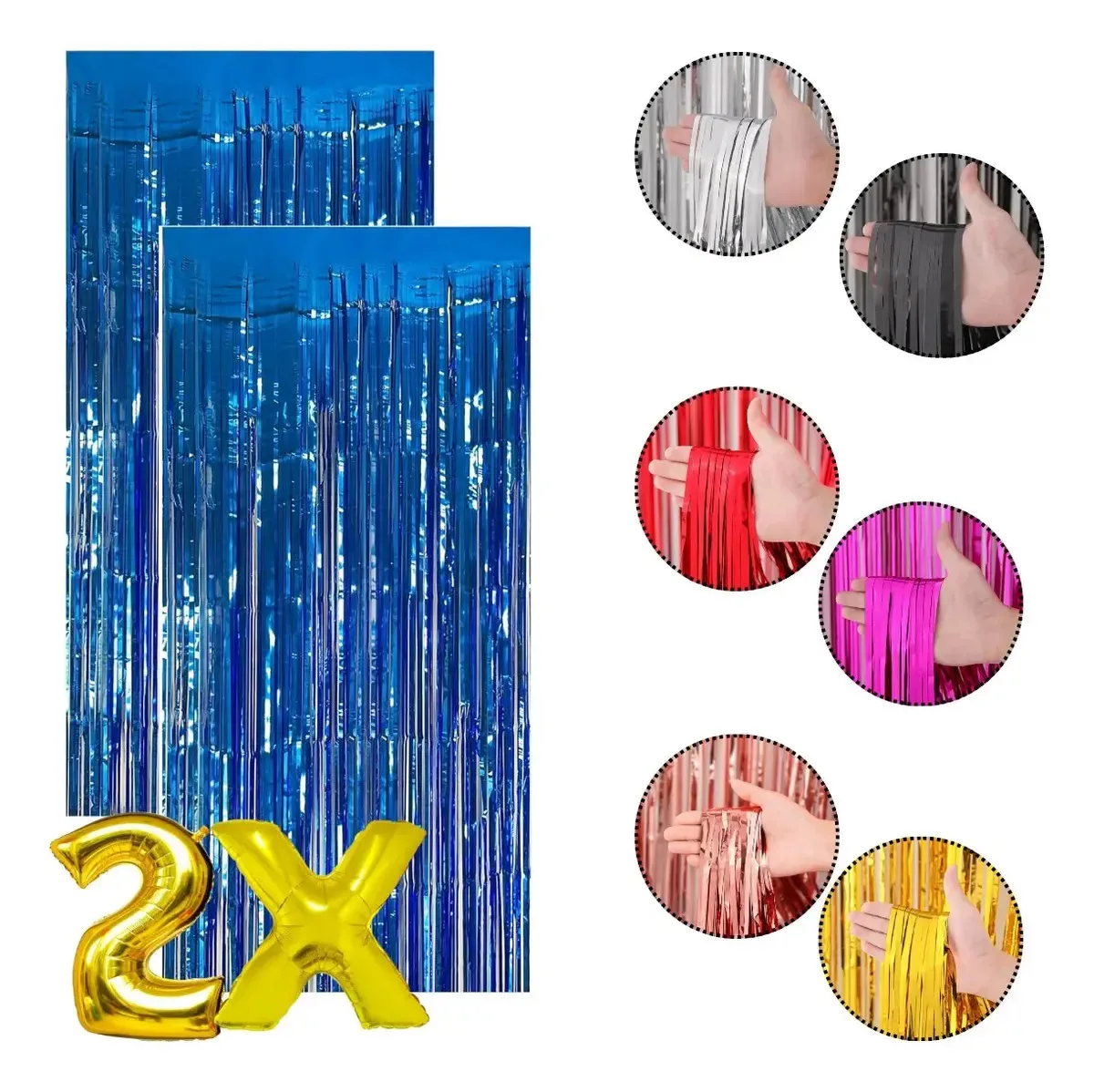 2 Cortinas Metalizada Lisa Franja Para Festa 2x1m Decoração Azul