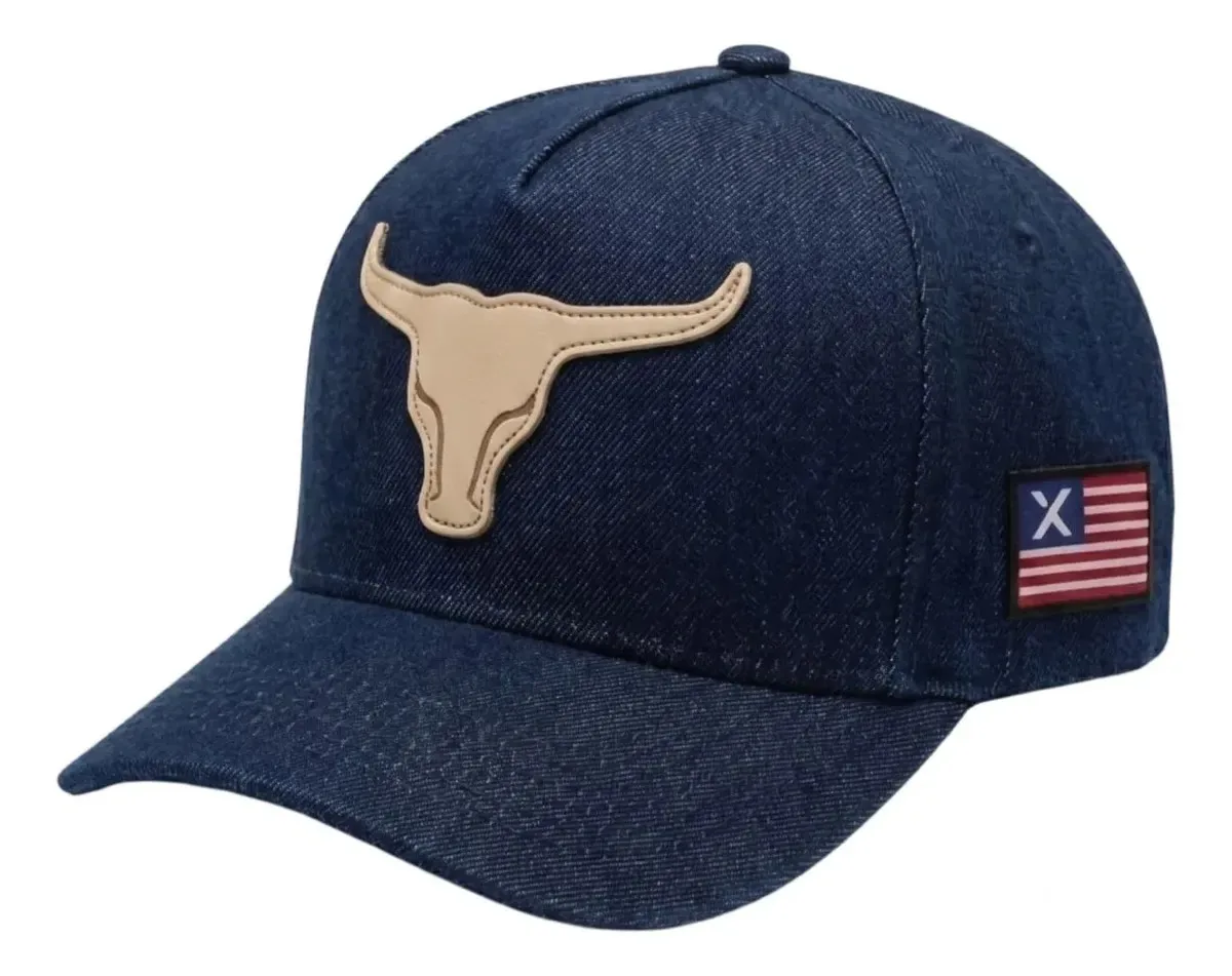 Boné Country Agro Texas Route Aba Curvada Bandeira Ajustável Azul Un Touro