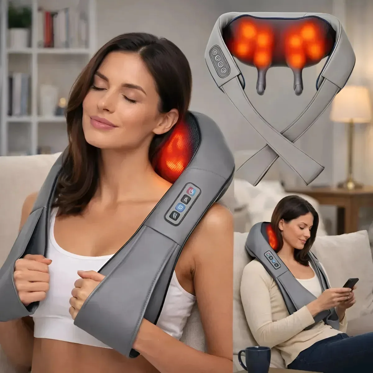 Massageador Eletrico Colete Pescoço Lombar Cervical Shiatsu