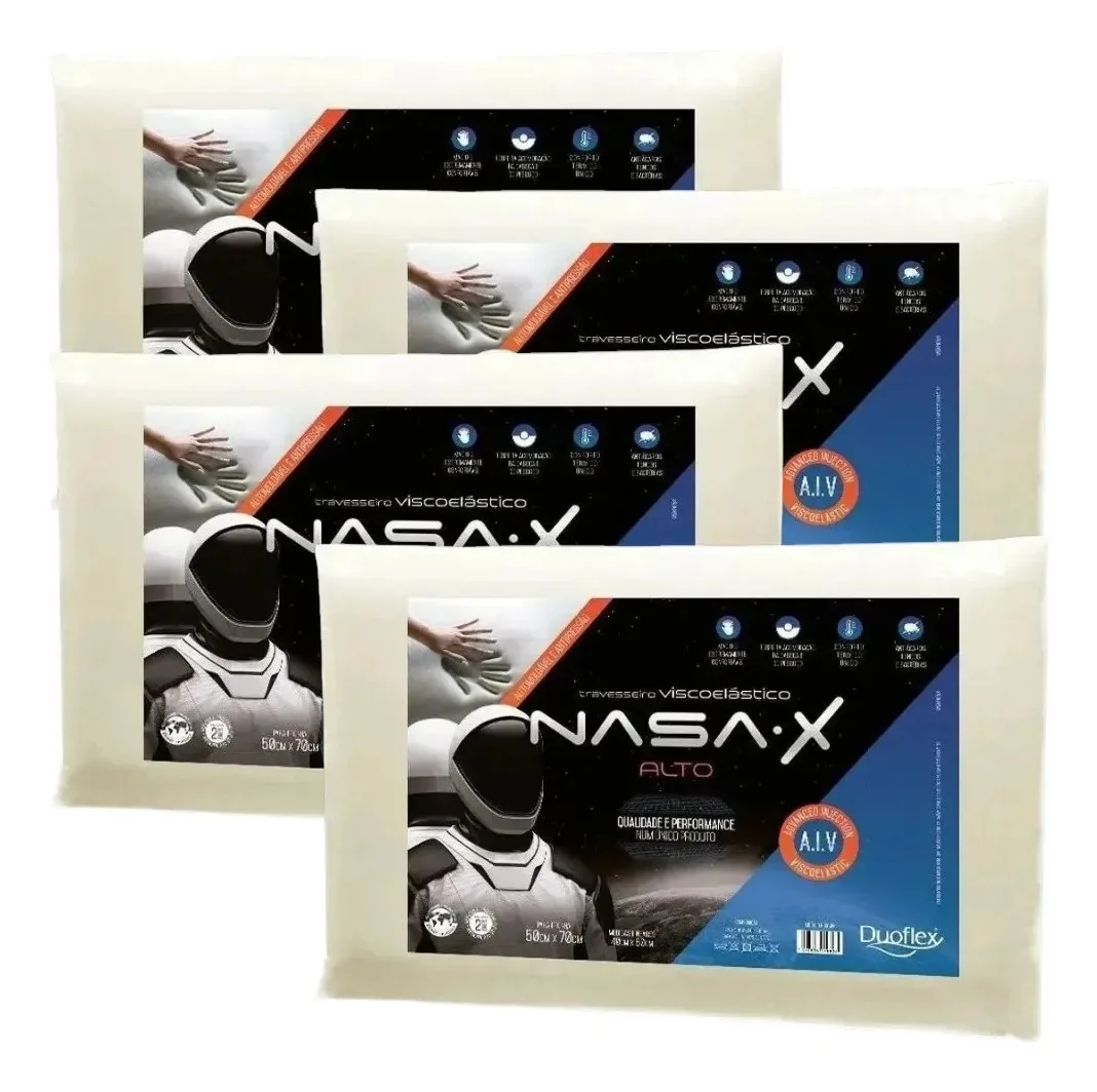 Kit 4 Travesseiros Duoflex Nasa X Alto 60x40x13 Branco