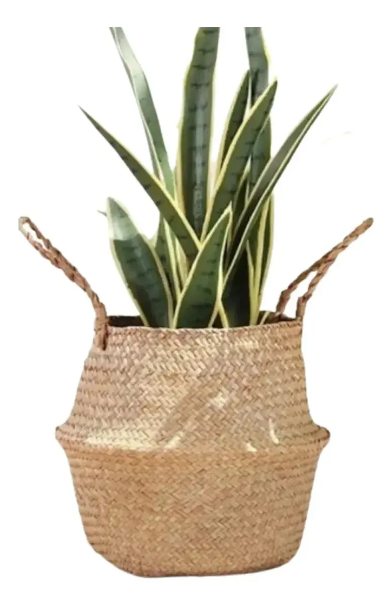 Cesto Vaso De Palha Balaio Com Alça Decoração De Chão Luxo Palha