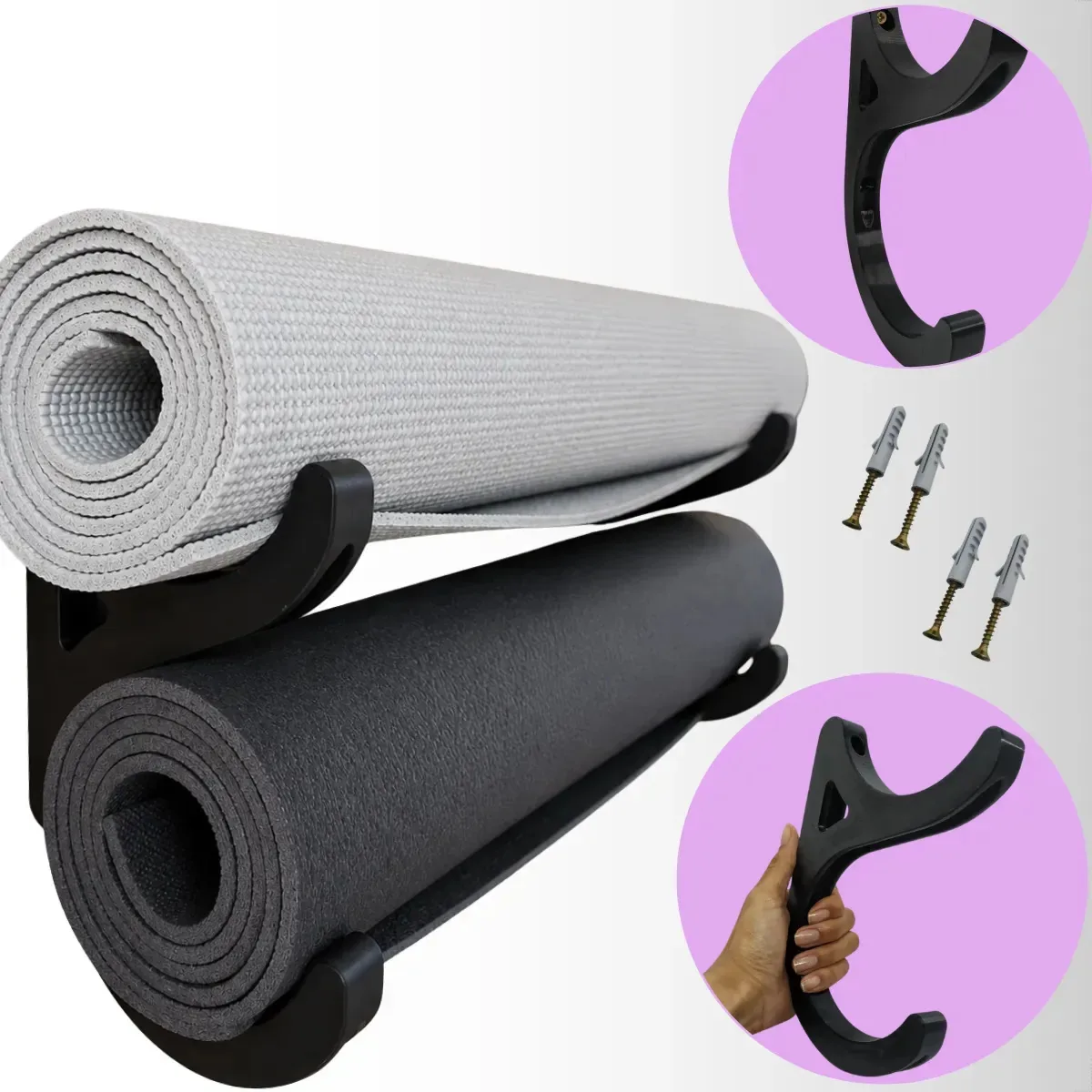 Suporte De Parede Duplo P/ 2 Tapetes De Yoga E Exercícios Preto