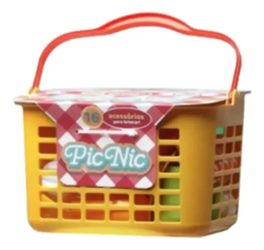 Cesta Picnic Brinquedo Amarela 16 Peças - Usual Brinquedos Amarelo