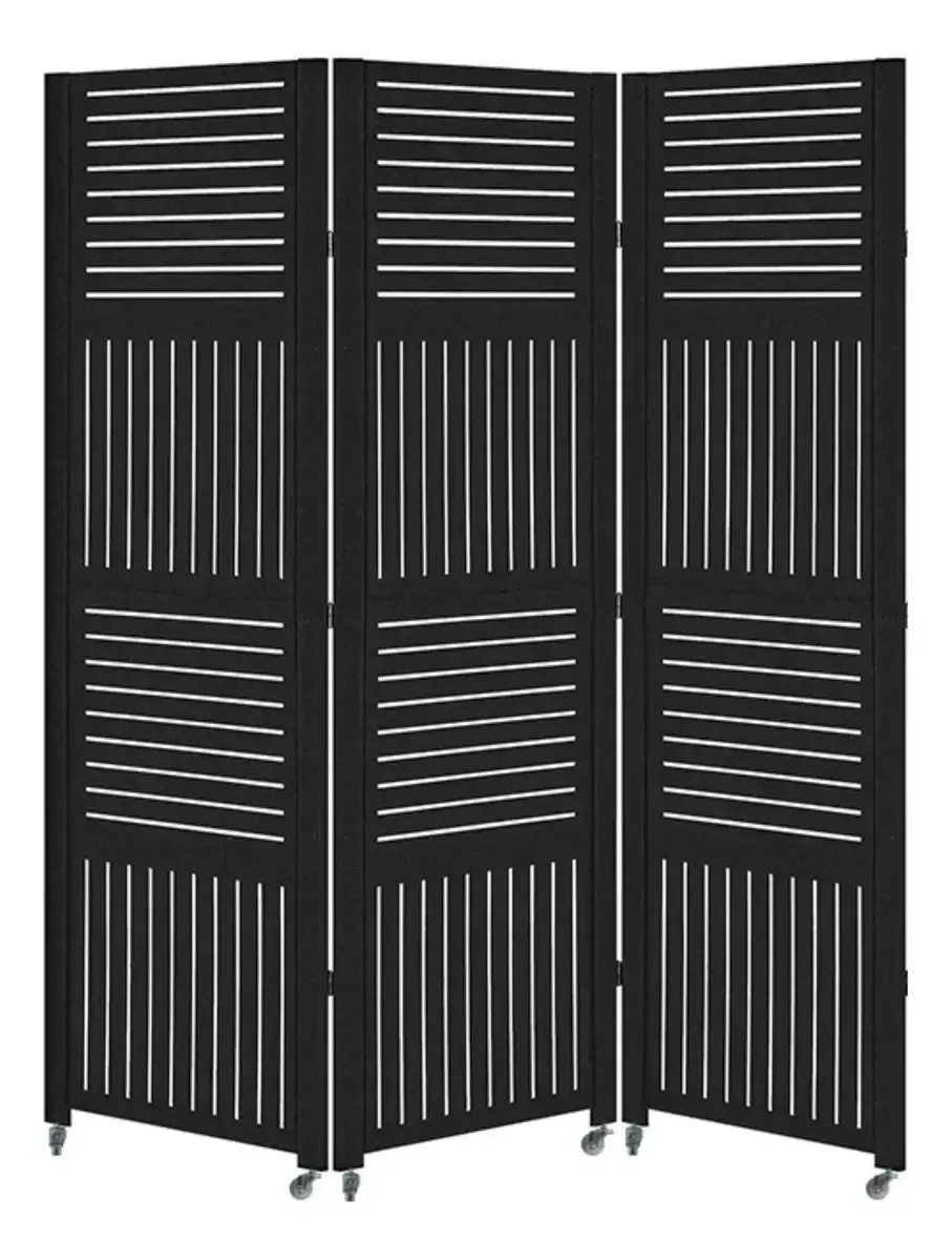 3 Biombo Divisor Ambiente Pintado Branco Preto Rodinha Nc Cor preto. Horizontal Vertical