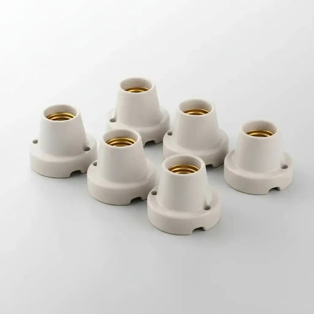 Kit 5 Soquetes para Lâmpada E27 de Porcelana Fixo Bege para Teto