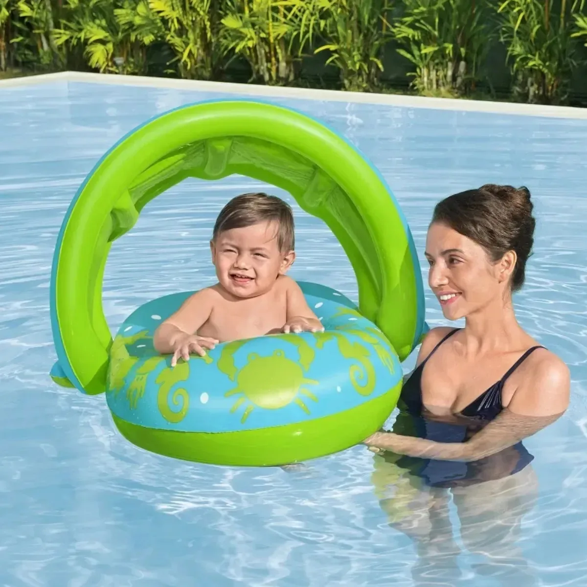 Boia Bote Com Cobertura Proteção Solar Infantil Criança Bebê Azul N/a
