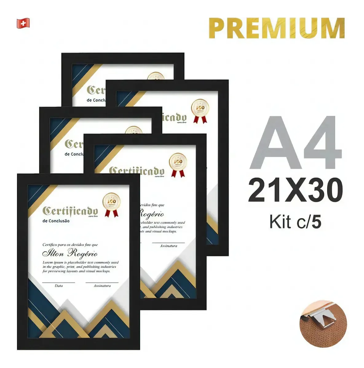 Kit 10 Molduras Quadros A4 Certificados Vidro 21x30cm 24hr Preto