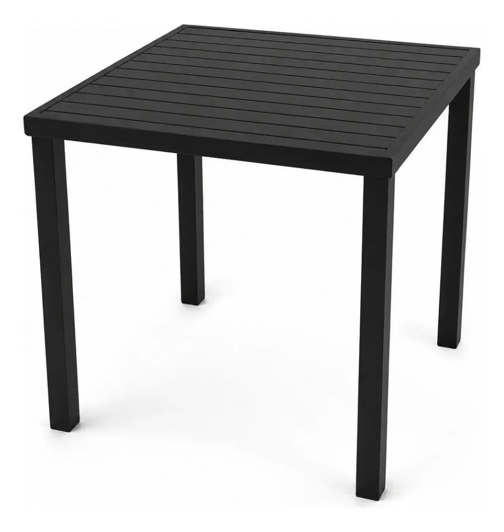 Mesa Quadrada Alumínio Ripada 90x90 Jardim Gourmet Externa Preto