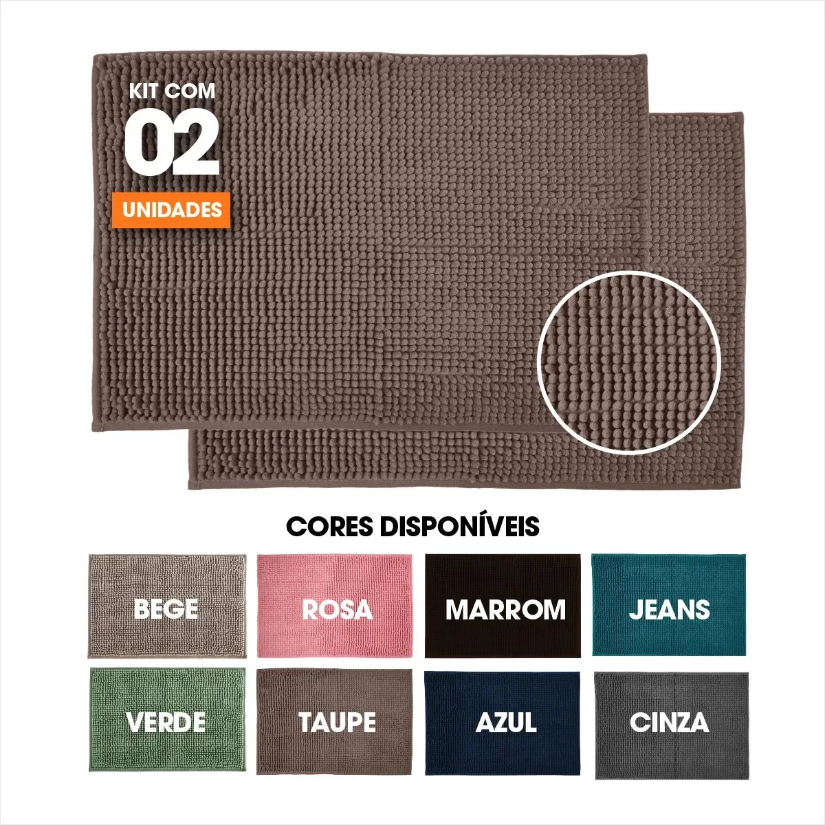 Kit 2 Tapetes Para Banheiro Microfibra Chenille Macarrãozinho Bolinha Super Macio Antiderrapante Fofinho Dinova