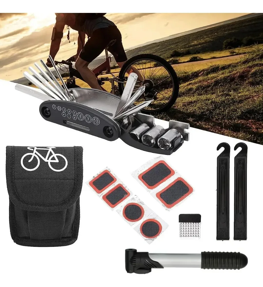 Kit Bicicleta Ferramentas De Reparo Remendo Pneus E Quadros