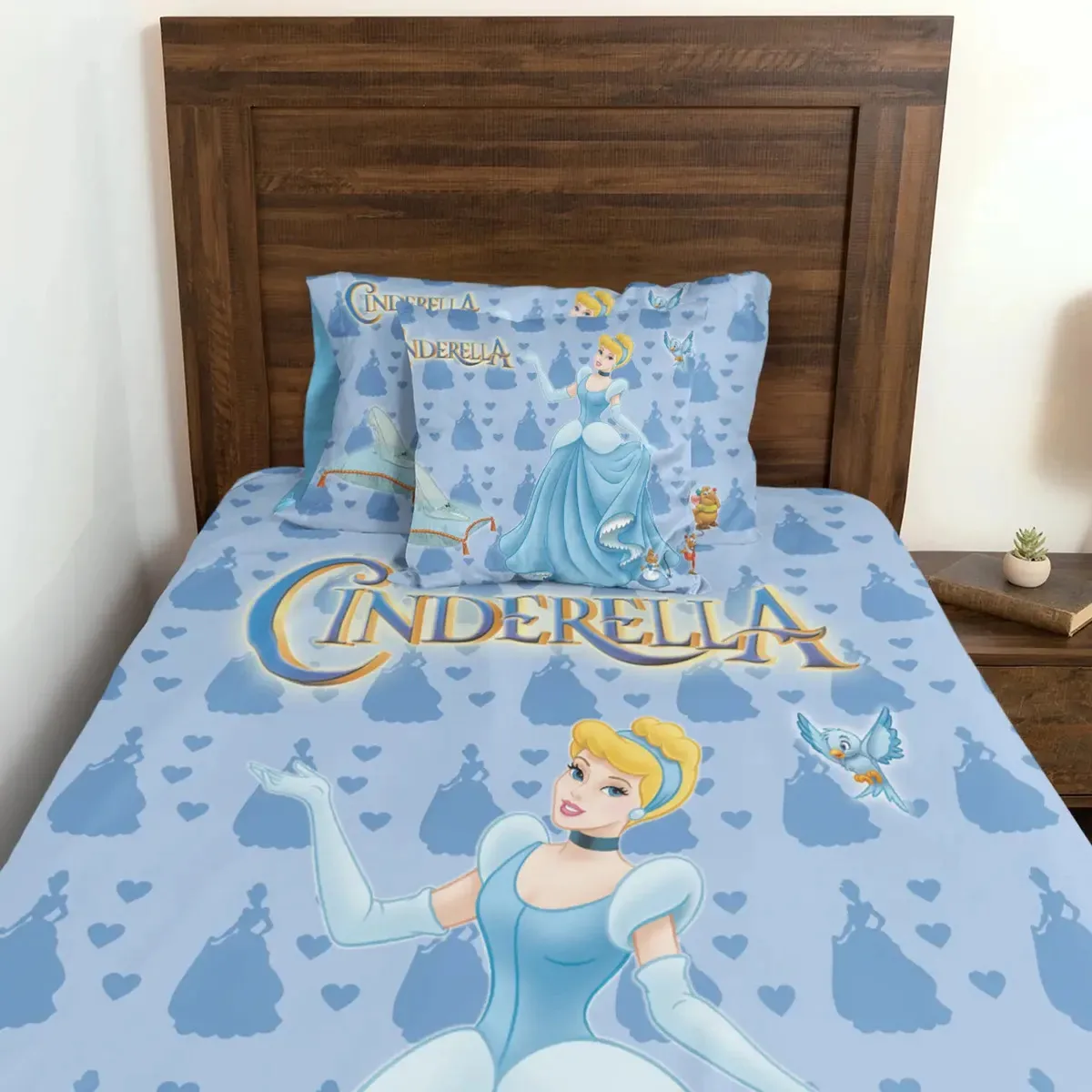 Jogo Cama Solteiro Princesa Cinderela Fada Madrinha Carruage Azul-celeste Cinderela