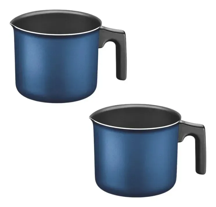 Kit 2 Fervedor Leiteira Antiaderente Cerâmica 14cm Indução Azul
