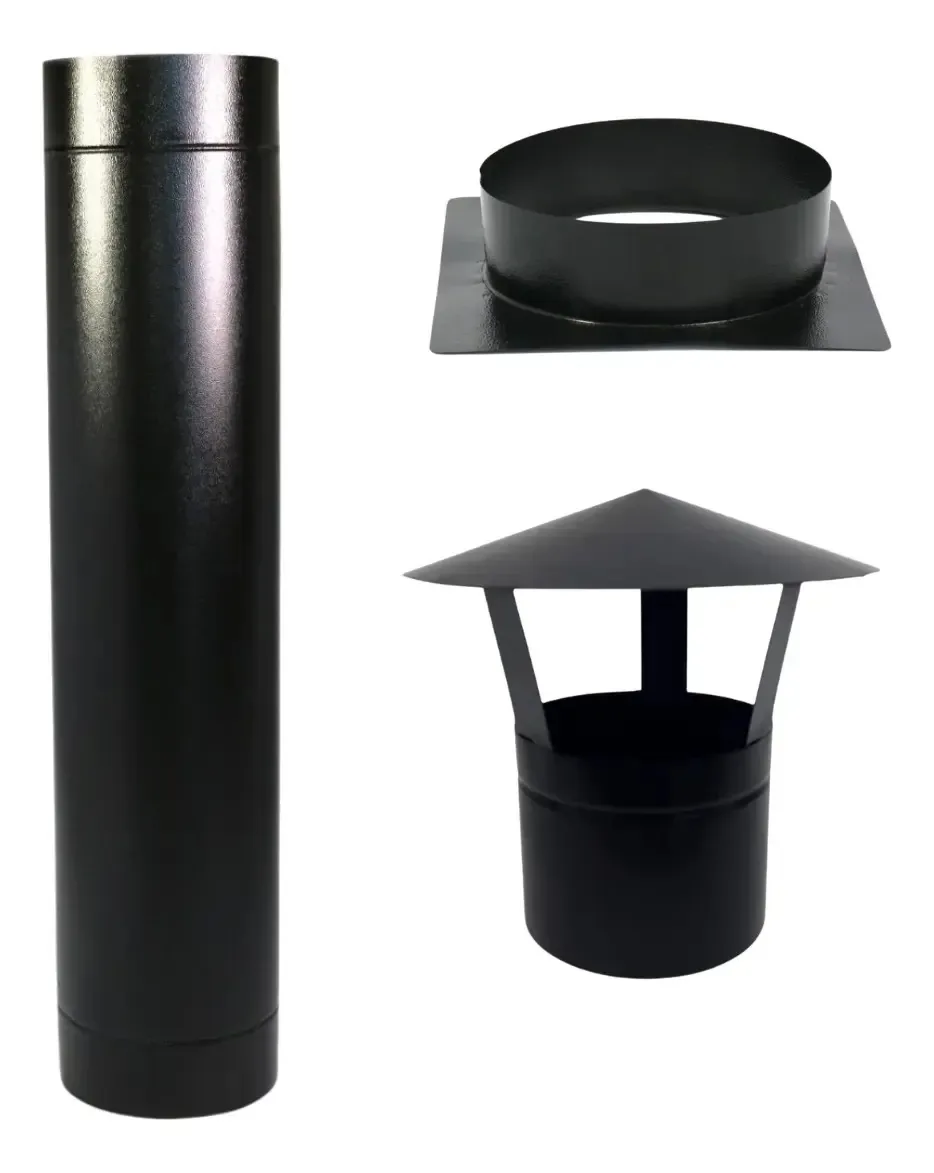 1m Duto 8 Polegadas Preto Para Chaminé Fornos Churrasqueiras