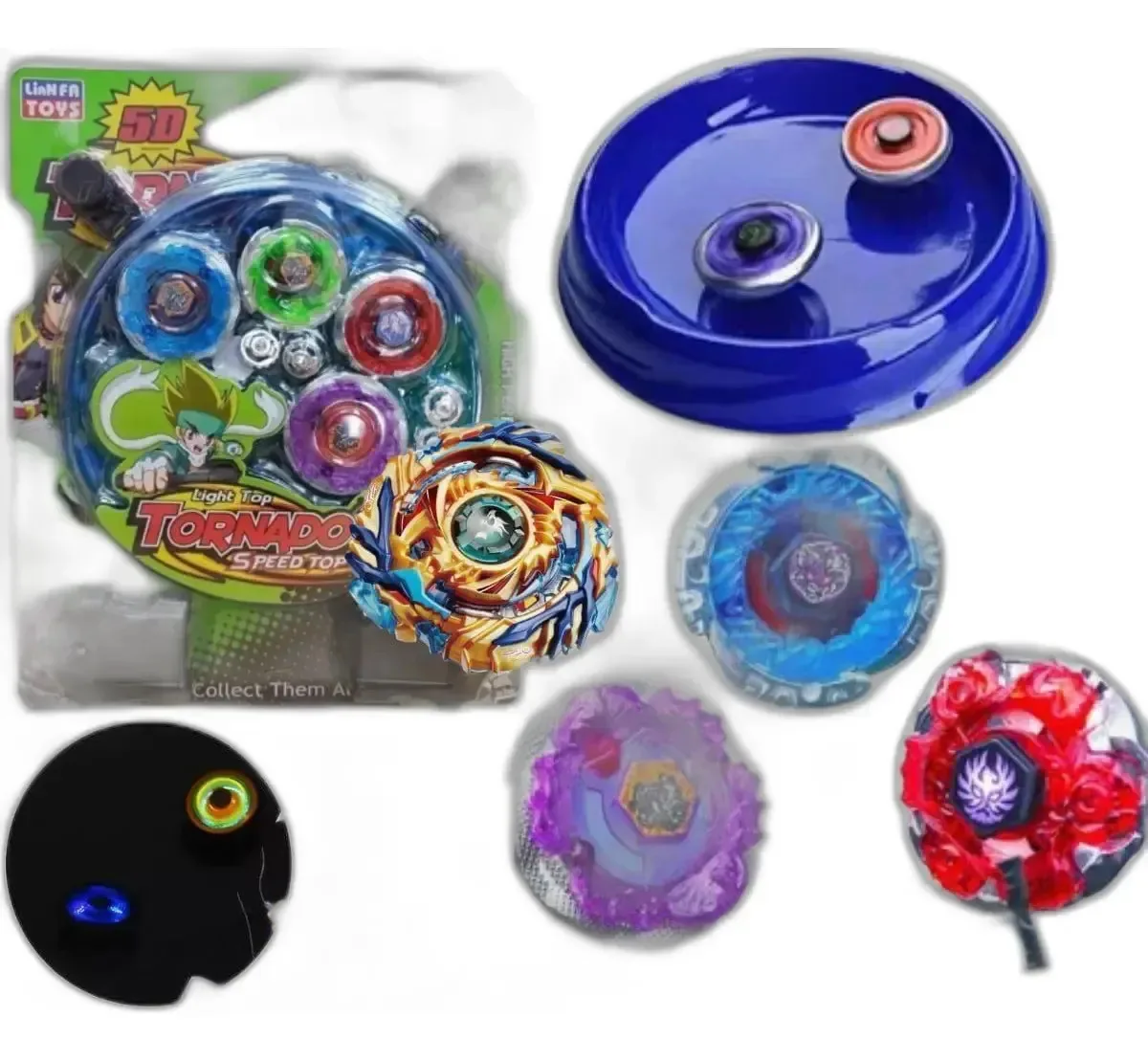 Kit 4 Beyblade Metal Led + 2 Lançadores + Arena Batalha