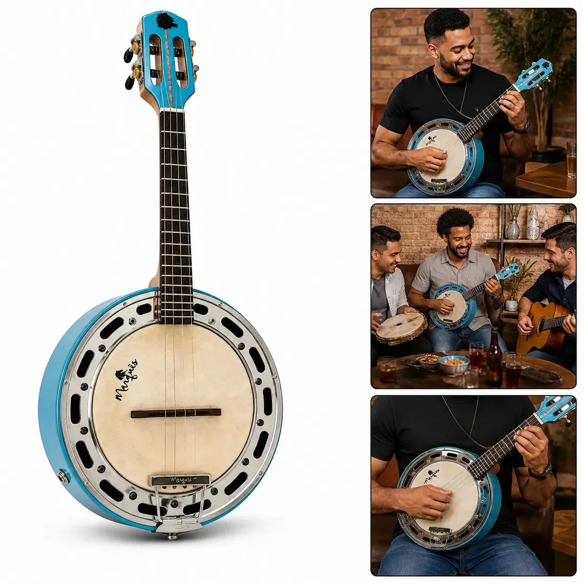 Banjo Acústico Marquês BAJ-88BLEL Aro Cromado Azul